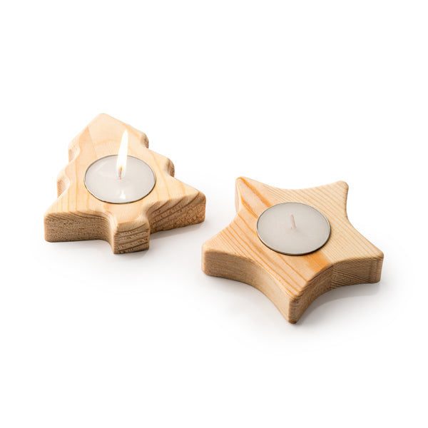 Vela en soporte de madera con diseños navideños: | MAKA (VL1312)