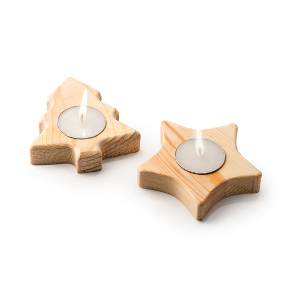 Vela en soporte de madera con diseños navideños: | MAKA (VL1312)