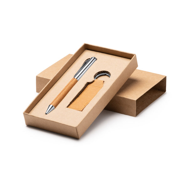 Set de bolígrafo y llavero de piel reciclada con | FEZ (HW1335)