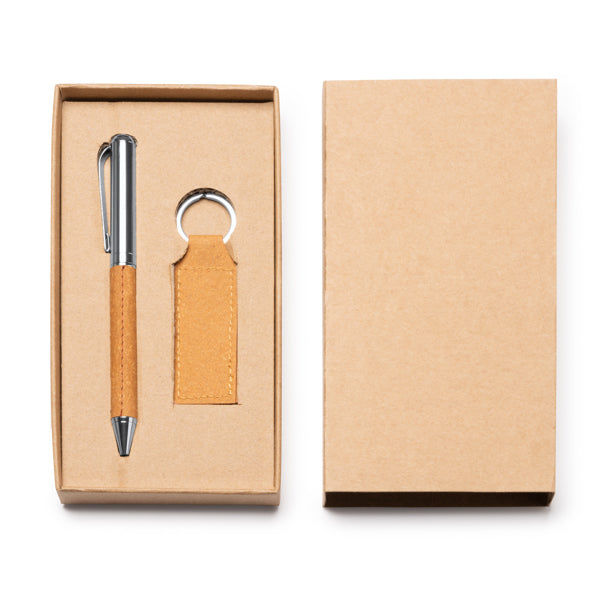 Set de bolígrafo y llavero de piel reciclada con | FEZ (HW1335)