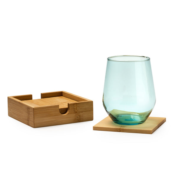 Set de 4 posavasos de bambú guardados en una | ALGOR (PV4113)